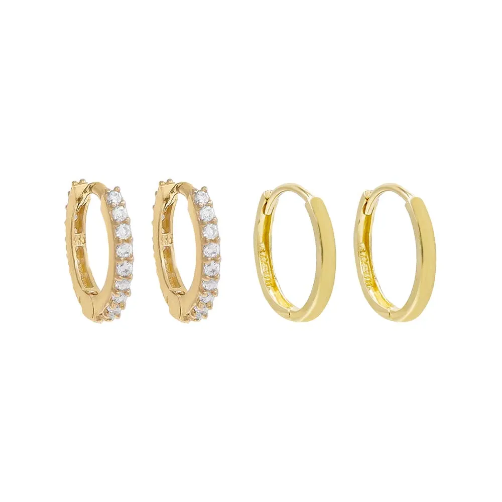 CZ Mini Huggie Earring Combo Set 14K