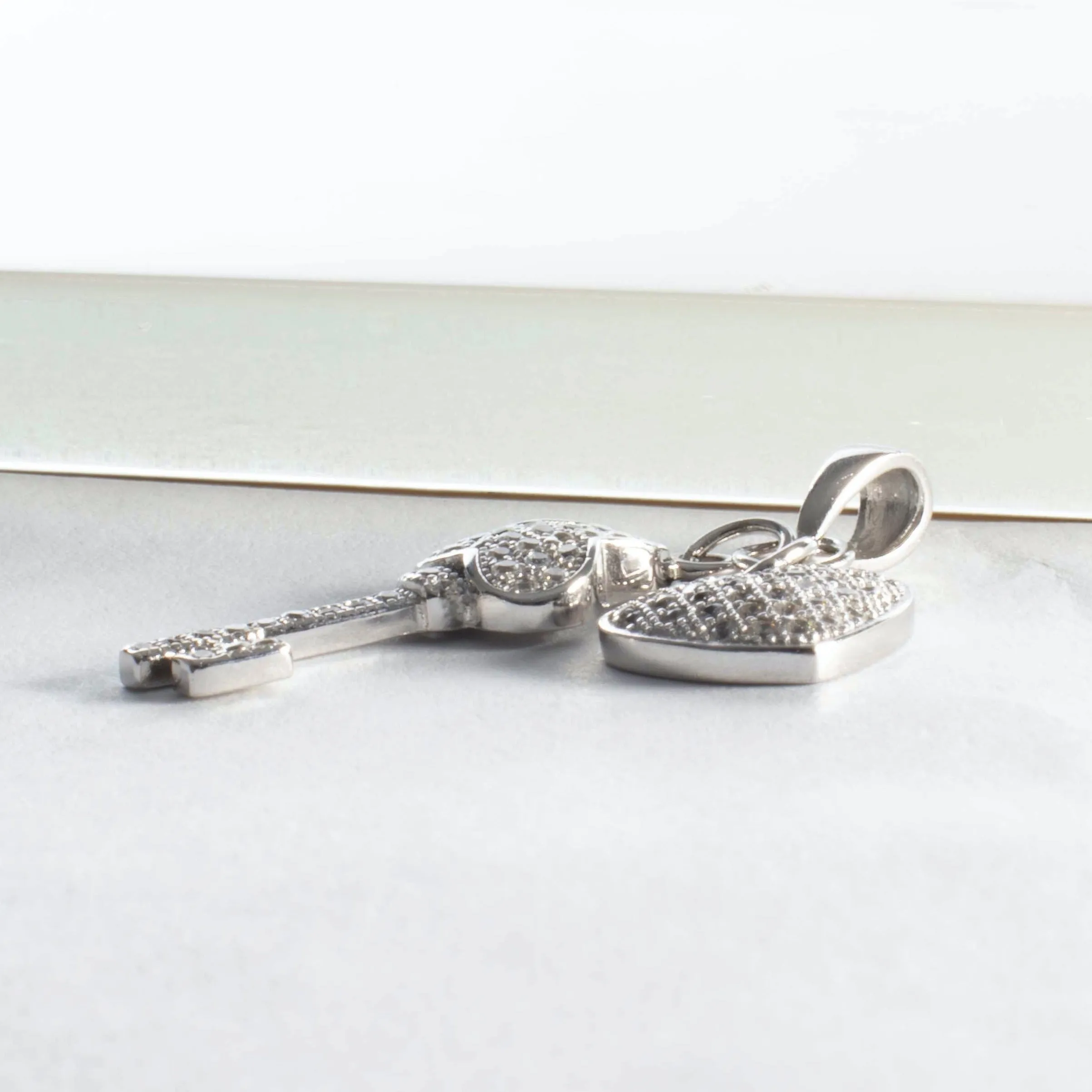 CZ Pave Key & Heart Charm