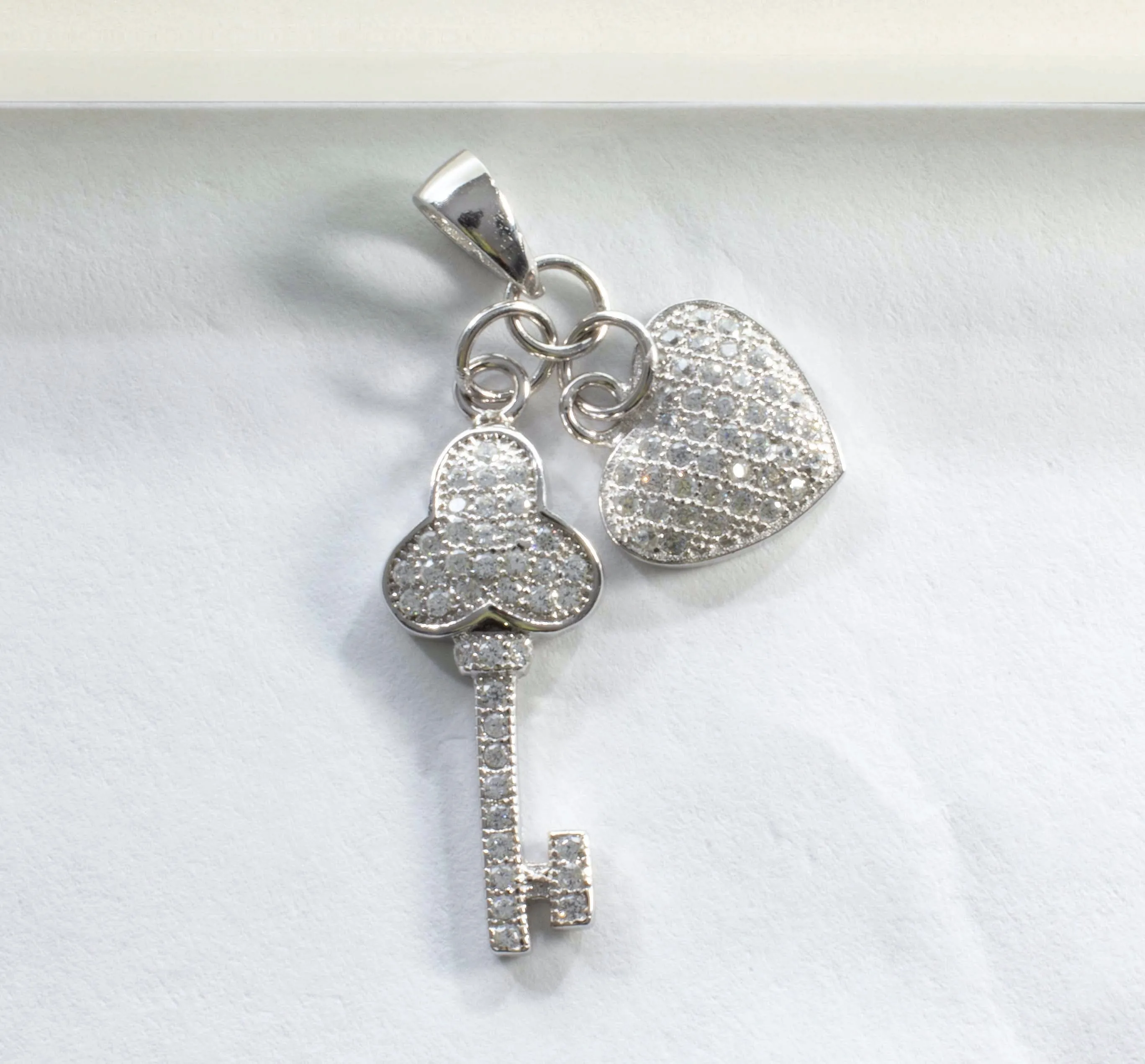 CZ Pave Key & Heart Charm