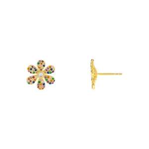 CZ Rainbow Flower Stud Earring