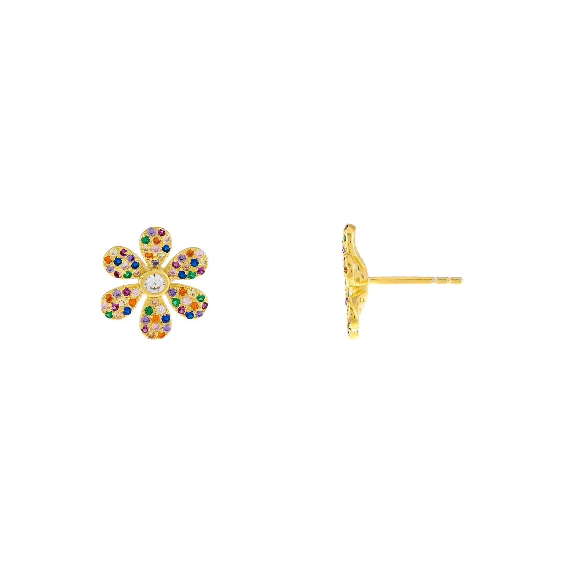 CZ Rainbow Flower Stud Earring