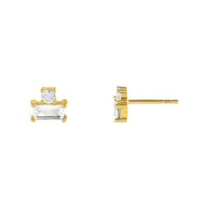 CZ Round X Baguette Stud Earring