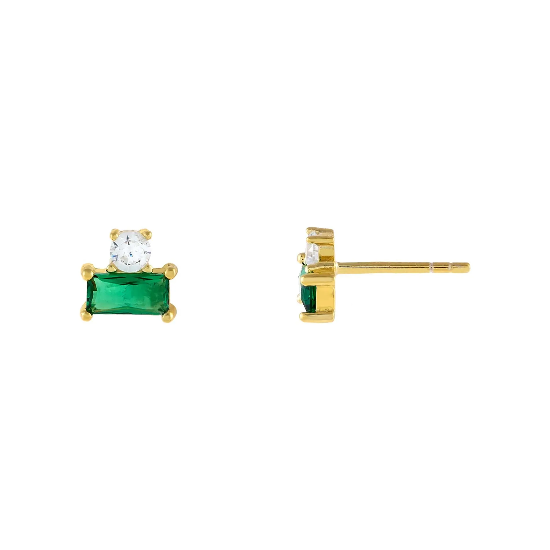 CZ Round X Baguette Stud Earring