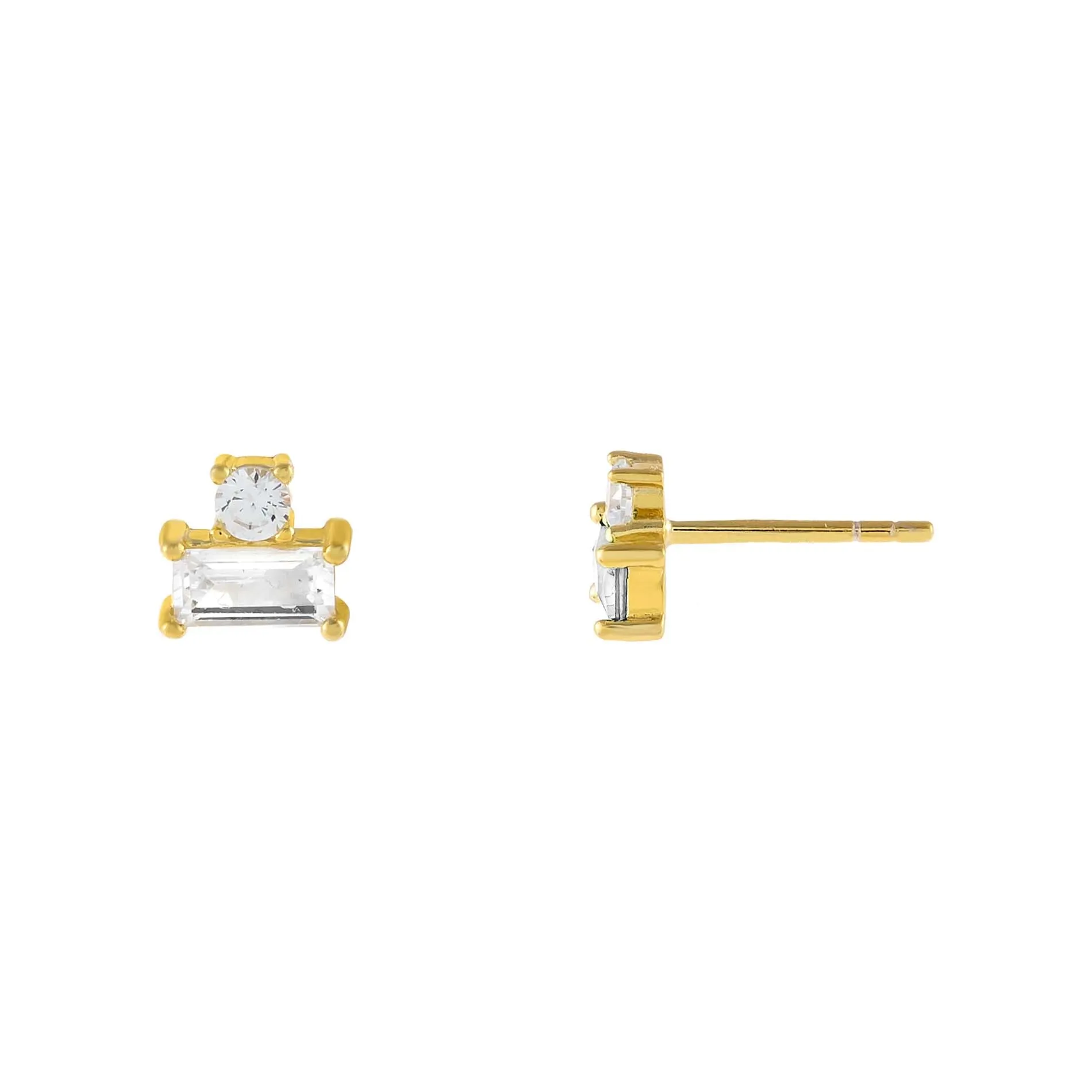 CZ Round X Baguette Stud Earring