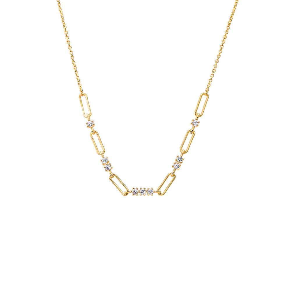 CZ Scattered Paperclip Necklace