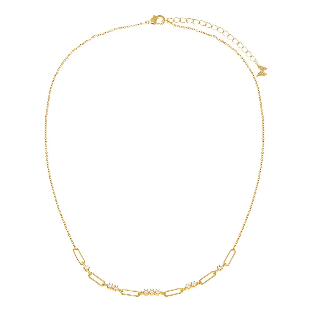 CZ Scattered Paperclip Necklace