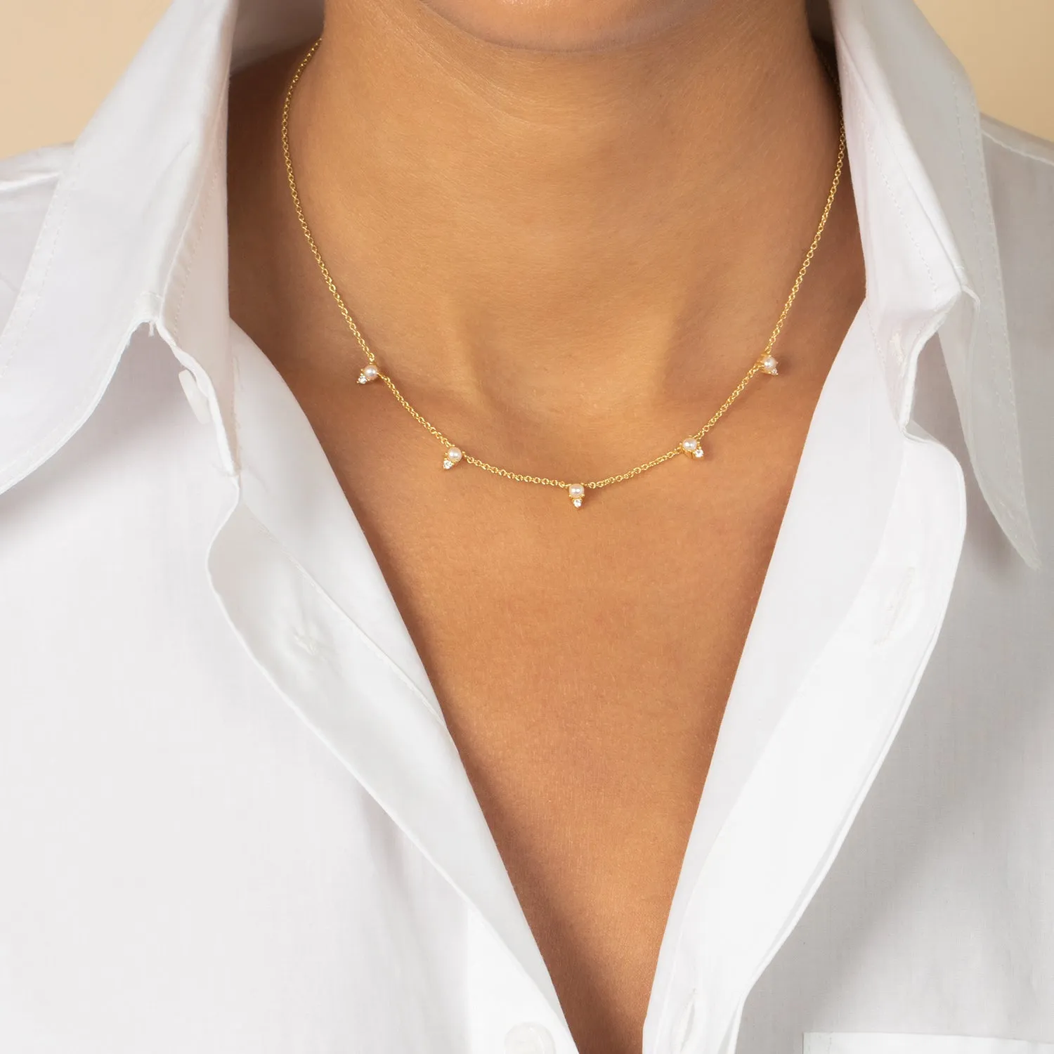 CZ X Pearl Dangling Necklace