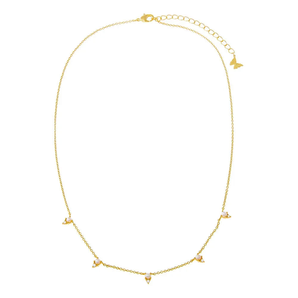 CZ X Pearl Dangling Necklace