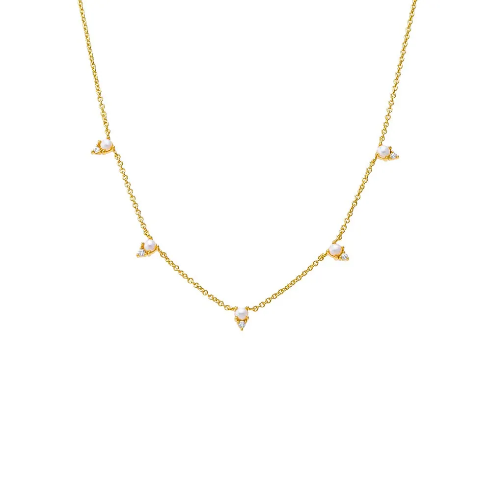 CZ X Pearl Dangling Necklace