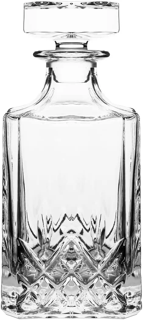(D) Crystal Decanter Design at Bottom Set with 6 Cups Clear