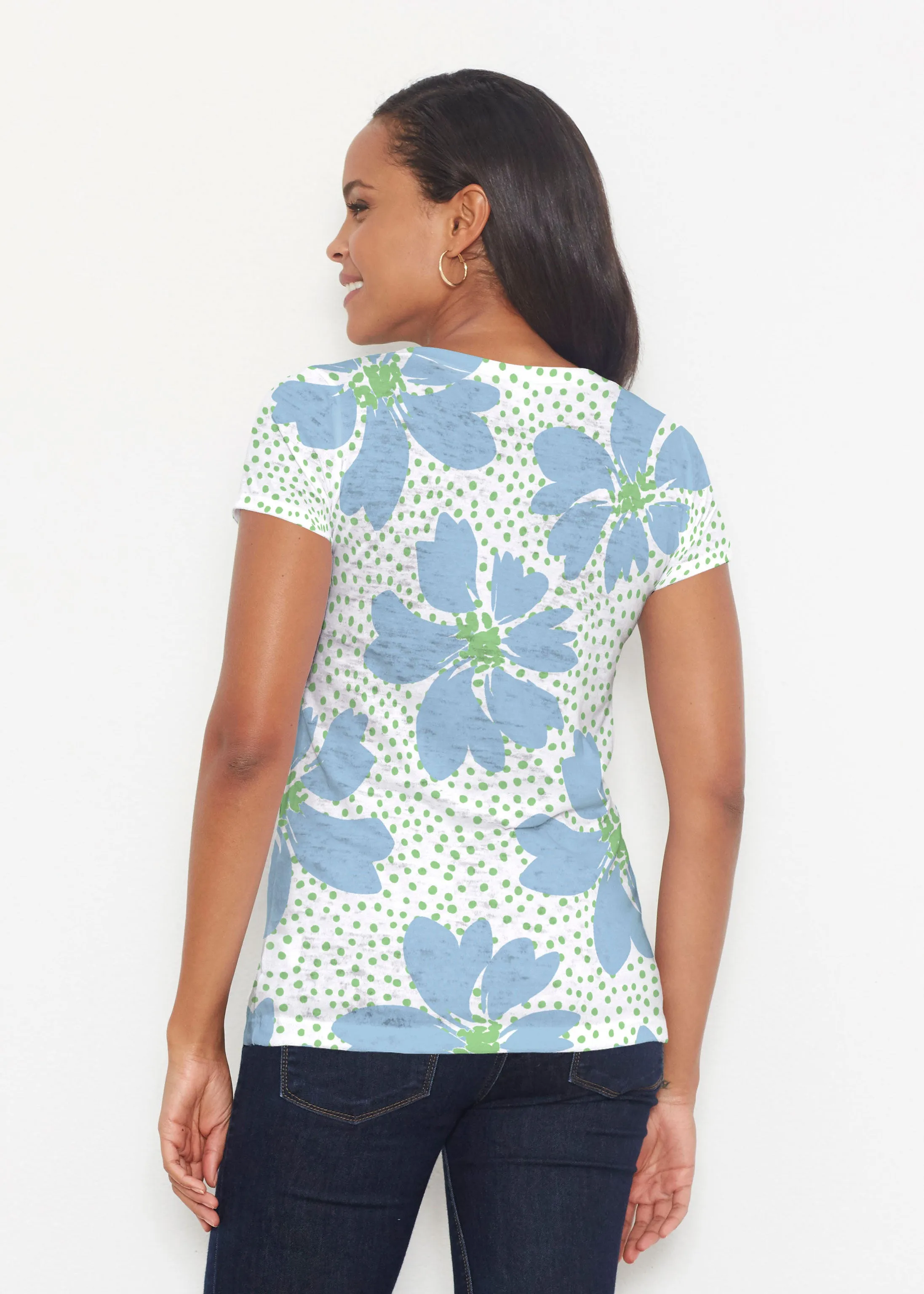 Daisy Dots Blue (8081) ~ Short Sleeve Scoop Shirt