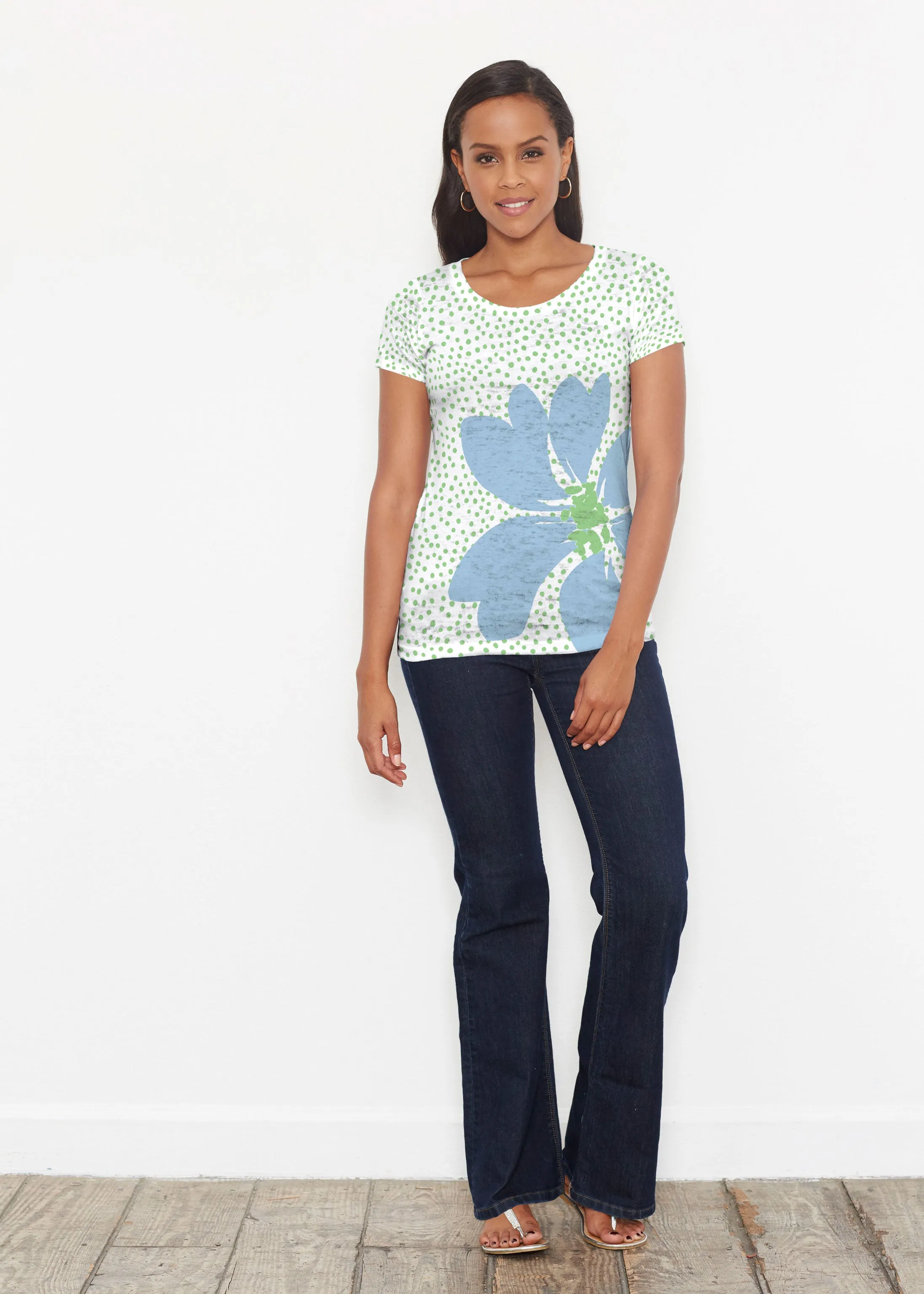 Daisy Dots Blue (8081) ~ Short Sleeve Scoop Shirt