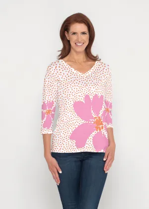 Daisy Dots Pink (8079) ~ Signature 3/4 Sleeve V-Neck Top