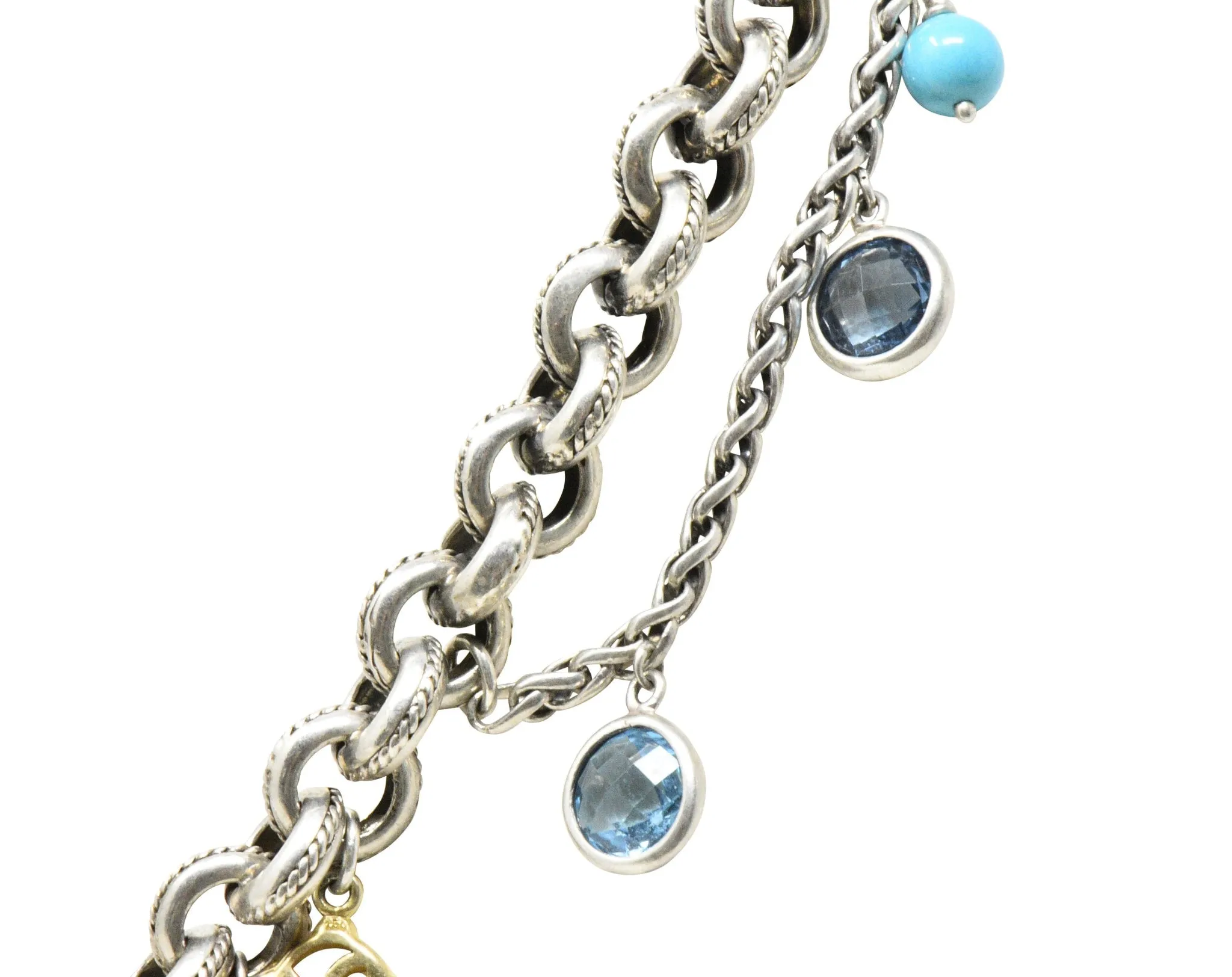 David Yurman Blue Topaz Pearl Turquoise 18 Karat Yellow Gold Sterling Silver Necklace