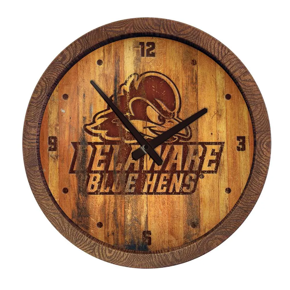 Delaware Blue Hens: Logo - Branded "Faux" Barrel Top Wall Clock