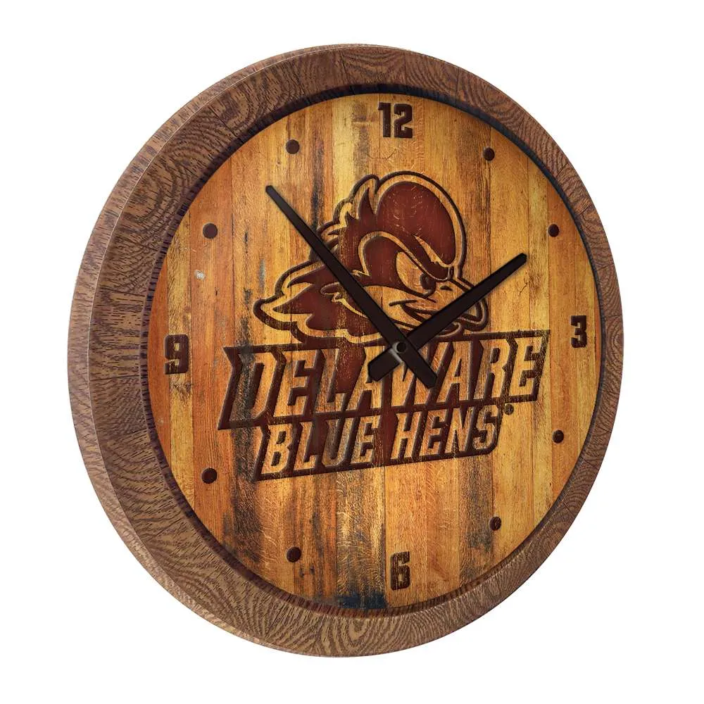 Delaware Blue Hens: Logo - Branded "Faux" Barrel Top Wall Clock