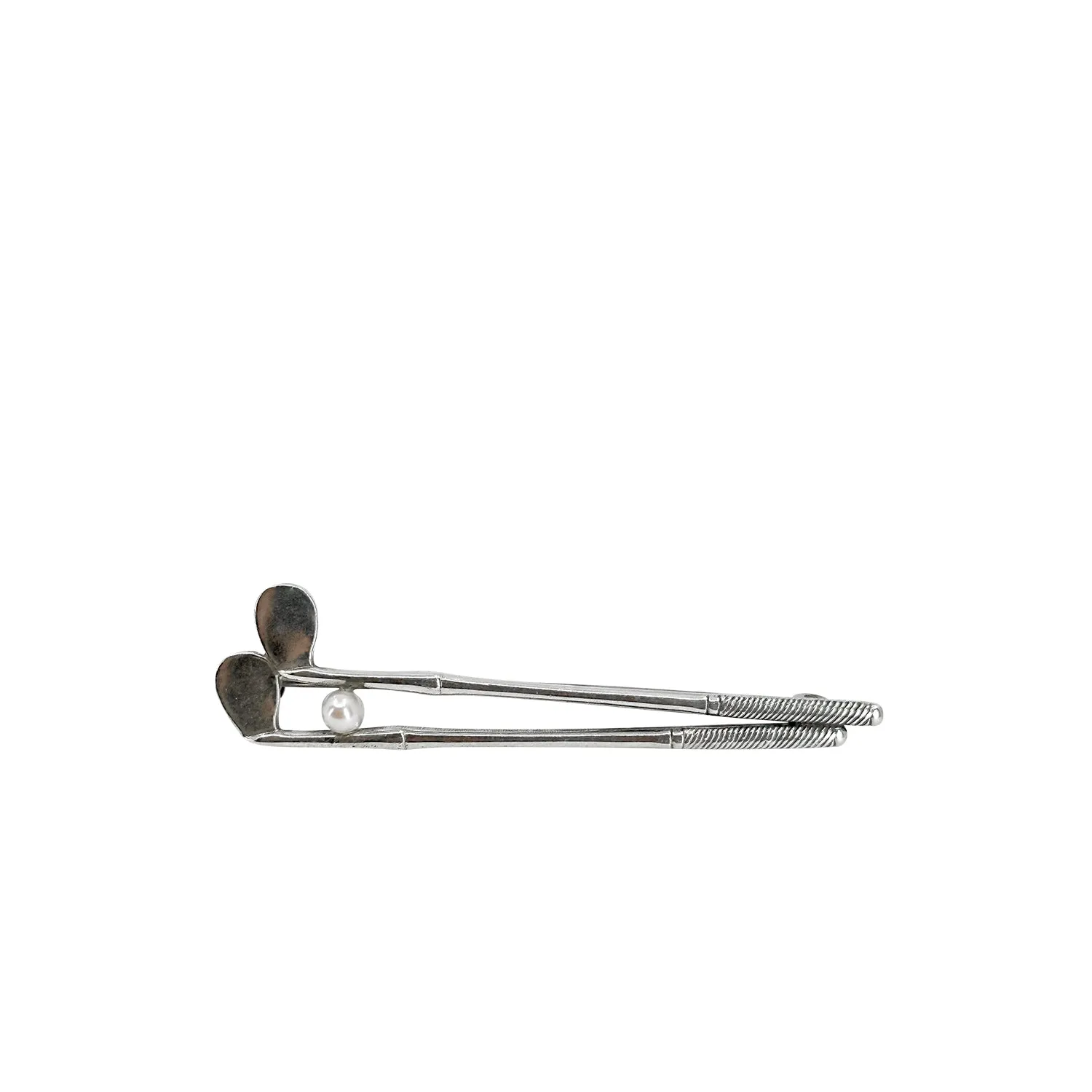 Double Golf Club Retro Japanese Saltwater Akoya Cultured Pearl Brooch- Sterling Silver
