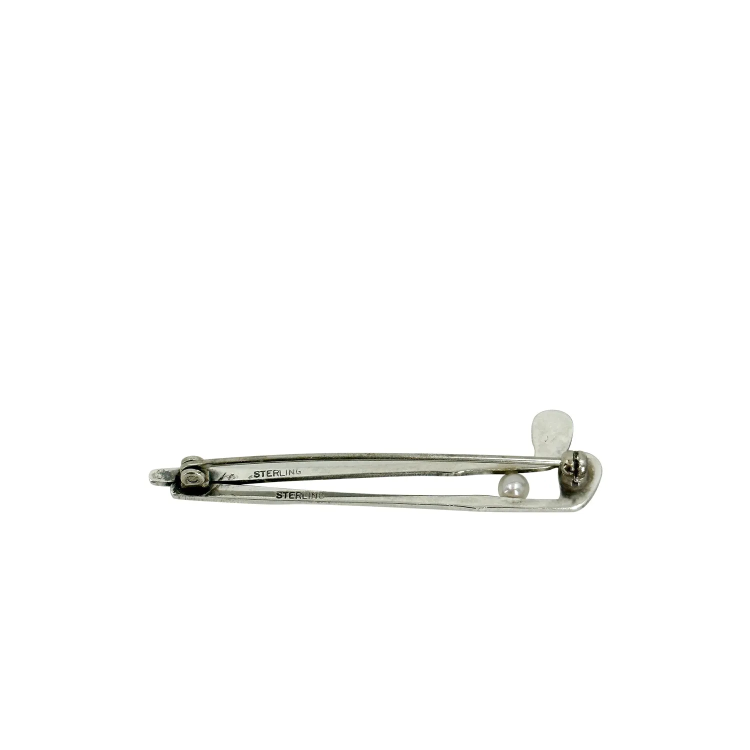 Double Golf Club Retro Japanese Saltwater Akoya Cultured Pearl Brooch- Sterling Silver
