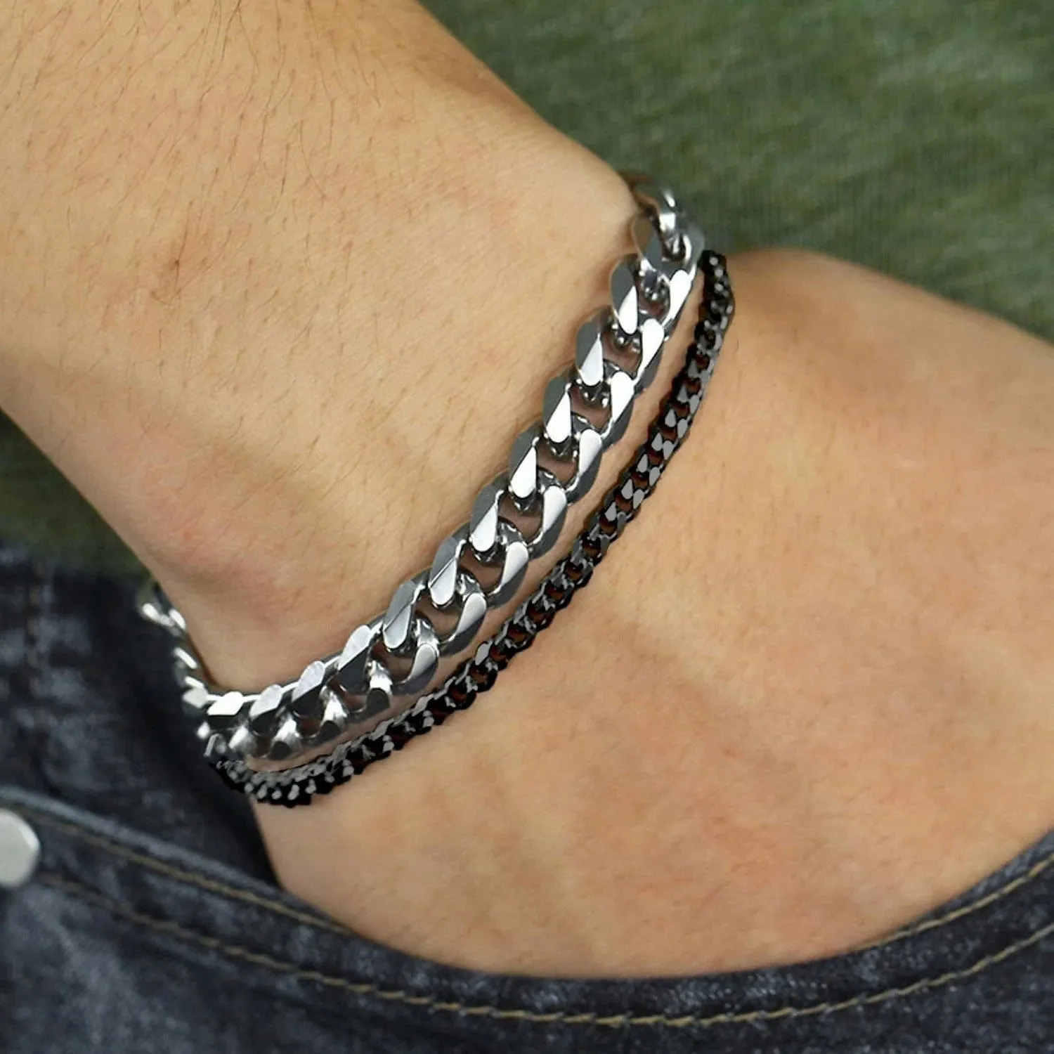 Double Layered Curb Chain Bracelet: Black Gold, Made of 316L Stainless Steel for Men