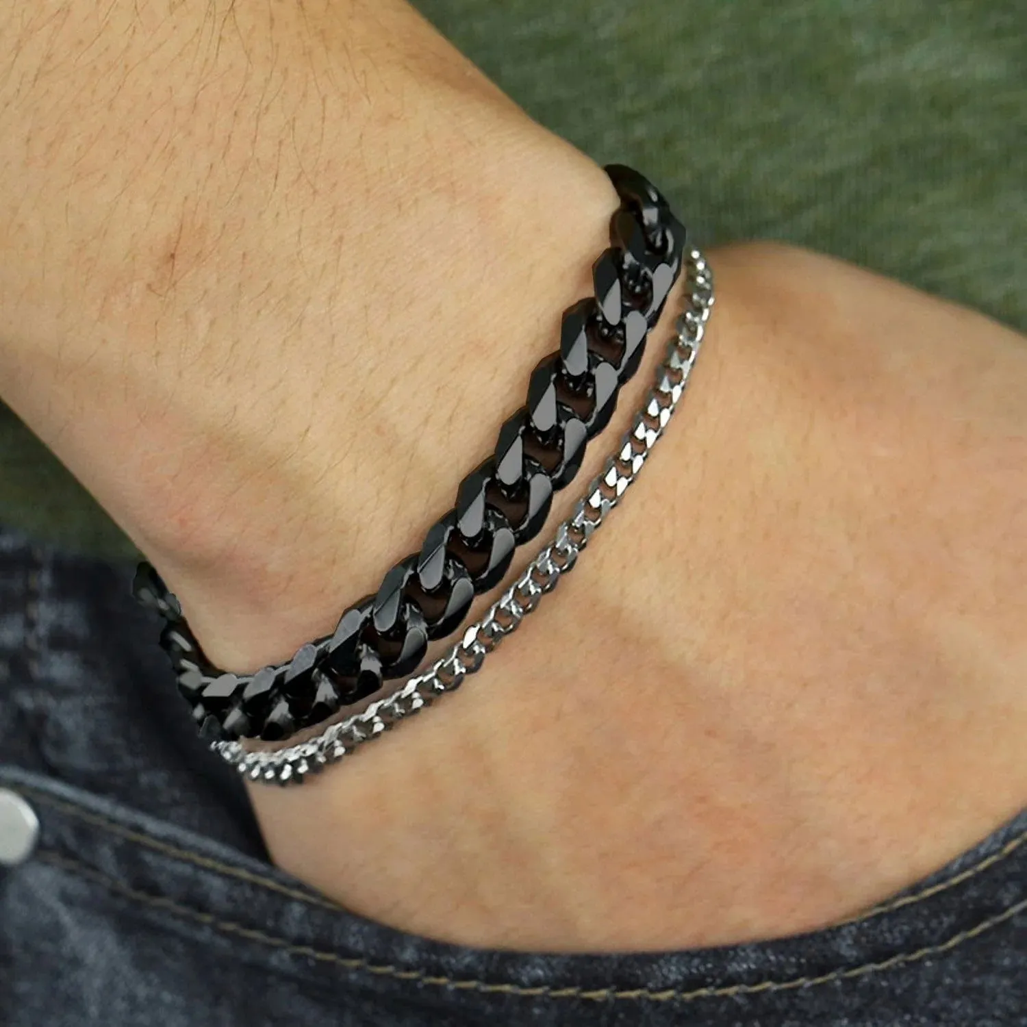 Double Layered Curb Chain Bracelet: Black Gold, Made of 316L Stainless Steel for Men
