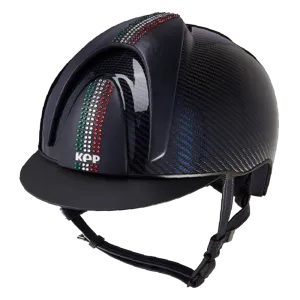 E-LIGHT Carbon Helmet - Blue Shine with 3 Leather Inserts & Swarovski Italian Flag by KEP