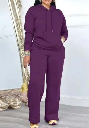 Effortless Casual Solid Hoodie and Pants Two-Piece Set for Everyday Comfort