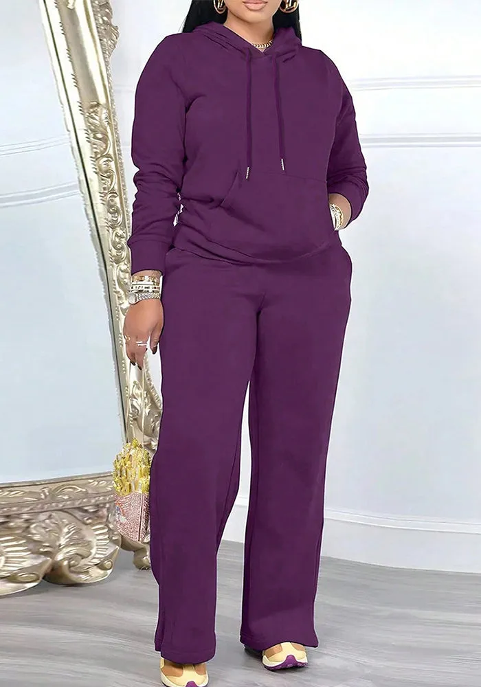Effortless Casual Solid Hoodie and Pants Two-Piece Set for Everyday Comfort