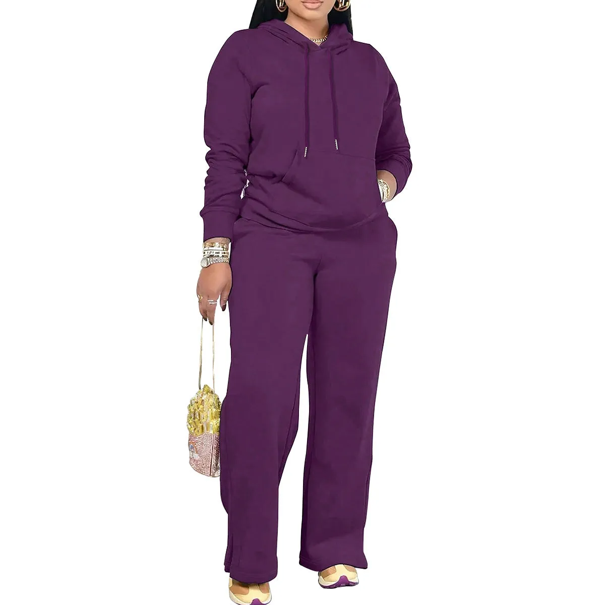 Effortless Casual Solid Hoodie and Pants Two-Piece Set for Everyday Comfort
