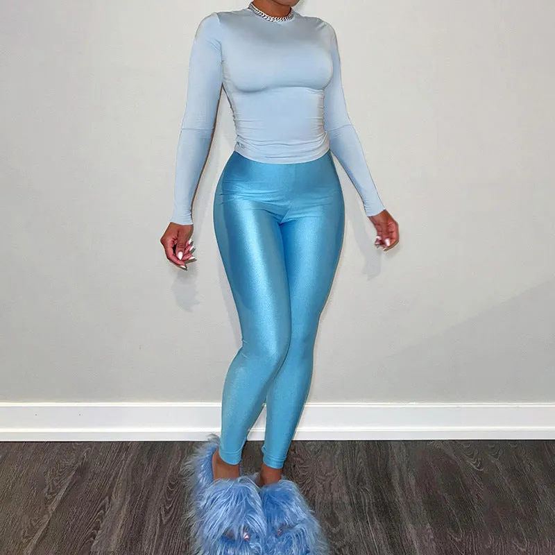 Effortless Style Round Neck Long Sleeve Top and Pants Casual Set