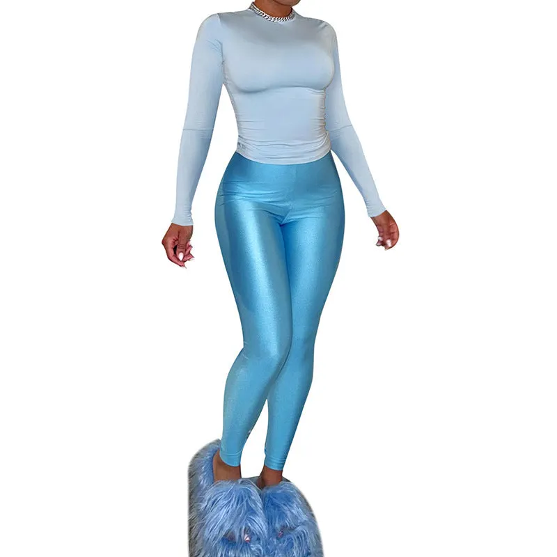 Effortless Style Round Neck Long Sleeve Top and Pants Casual Set
