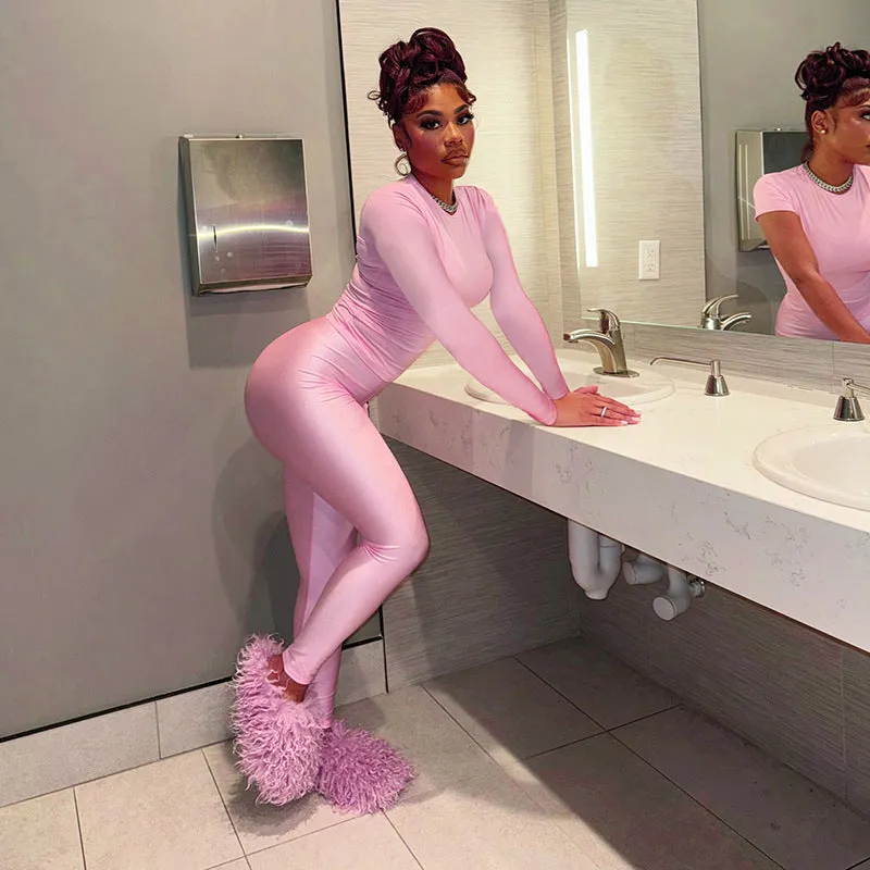 Effortless Style Round Neck Long Sleeve Top and Pants Casual Set