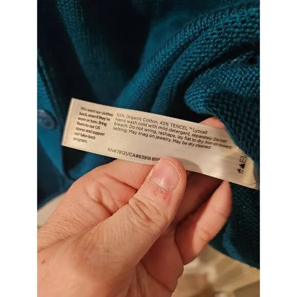 Eileen Fisher Jewel Organic Cotton/Tencel Button Front Cardigan Emerald Green 1X