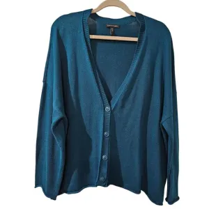 Eileen Fisher Jewel Organic Cotton/Tencel Button Front Cardigan Emerald Green 1X
