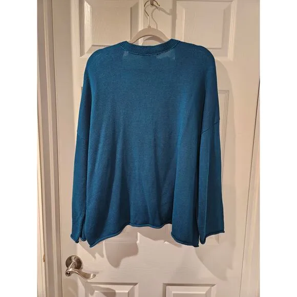 Eileen Fisher Jewel Organic Cotton/Tencel Button Front Cardigan Emerald Green 1X
