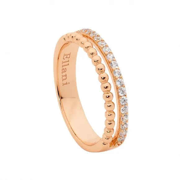 Ellani Rose Plated Sterling Silver Cubic Zirconia Bubble Split Band Ring R492R