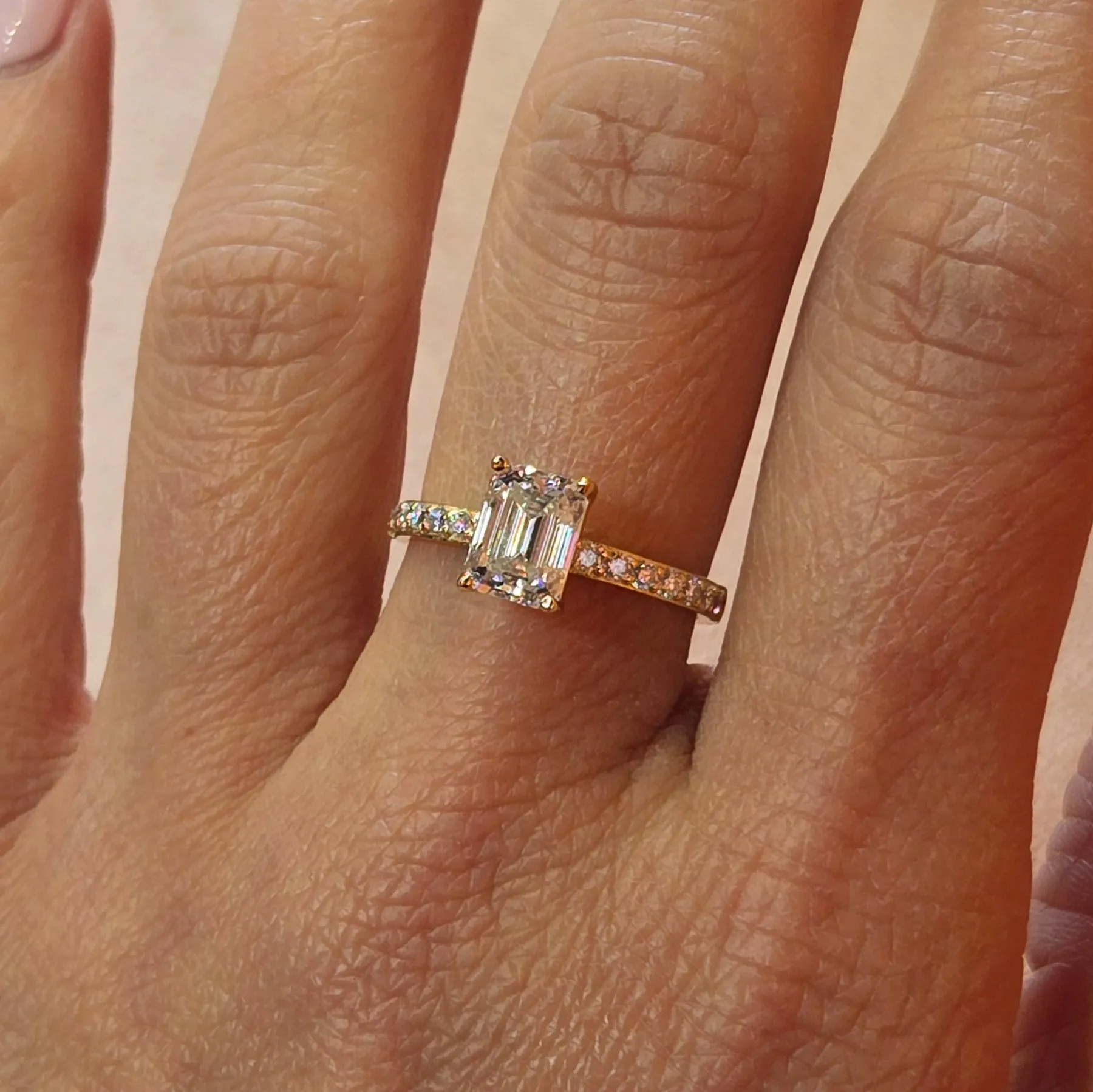 Engagement Emerald Cut Shaped 2.39CT Moissanite 925 Silver Ring - M100189