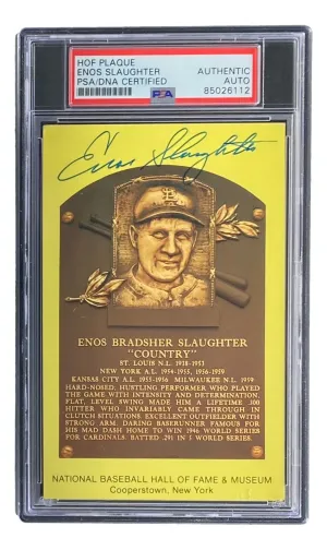 Enos Slaughter Signed 4x6 St Louis Cardinals HOF Plaque Card PSA/DNA/DNA