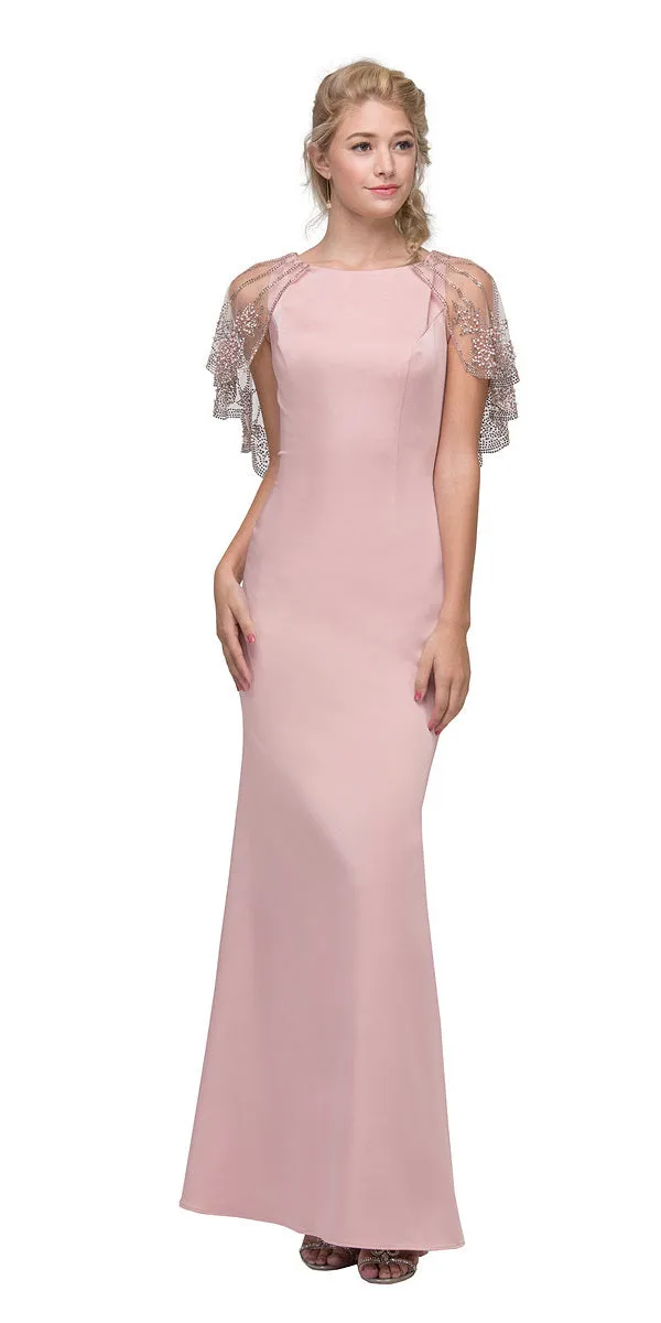 Eureka 7003 Long Formal Dress Sheer Embellished Fixed Shawl