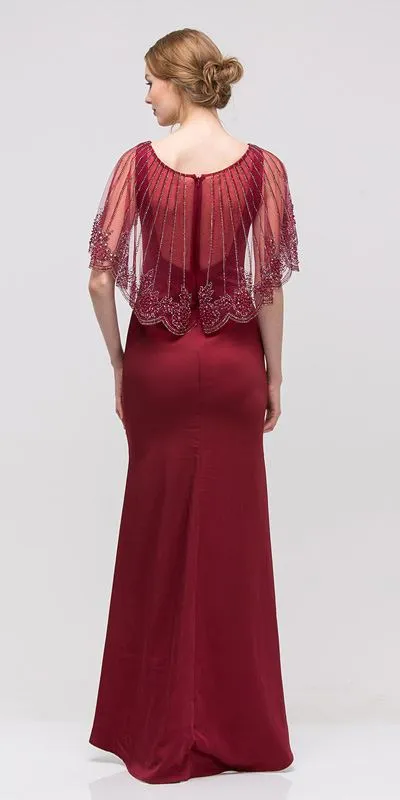 Eureka 7003 Long Formal Dress Sheer Embellished Fixed Shawl