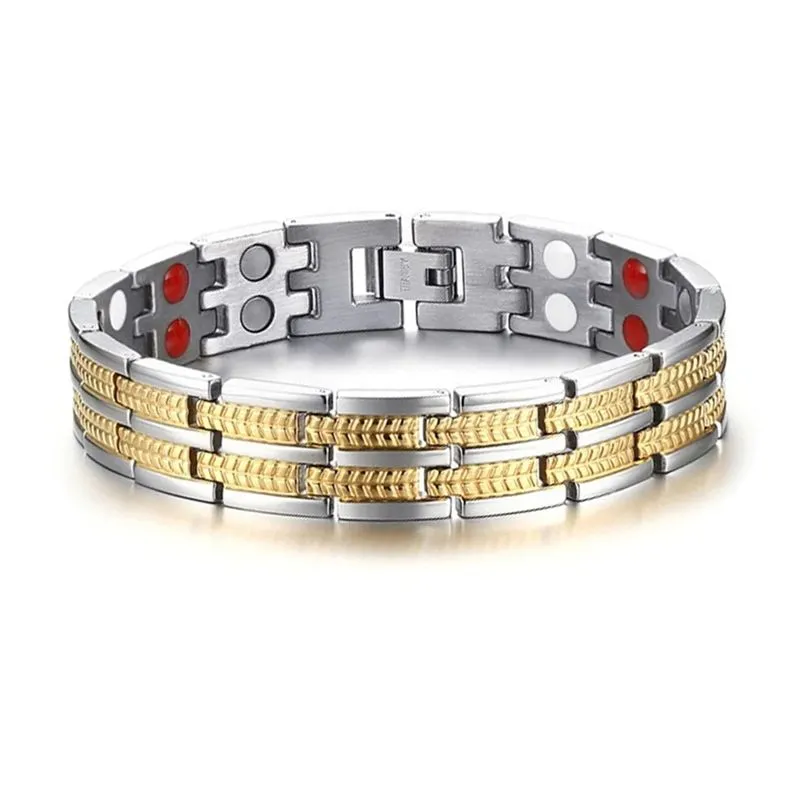 Exquisite Italian Stainless Steel 18K Gold Rhodium Finish Magnetic Bracelet for Men