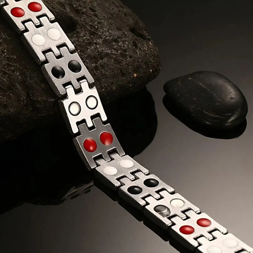 Exquisite Italian Stainless Steel 18K Gold Rhodium Finish Magnetic Bracelet for Men