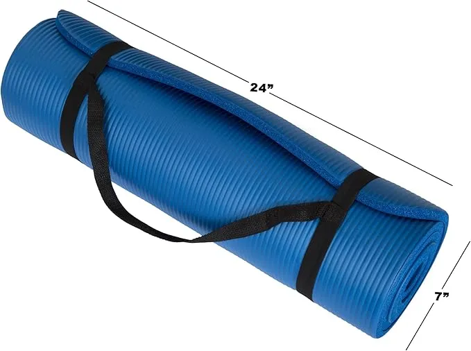 Extra-Thick Yoga Mat - Durable Comfort Non-Slip Foam Workout Mat for Fitness, Pilates, and Floor Exercises with Carrying Strap by Wakeman