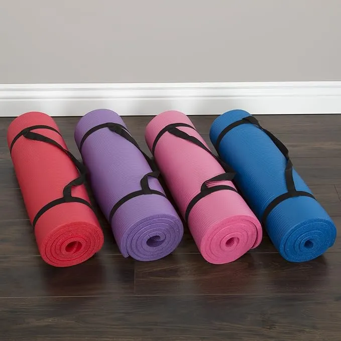 Extra-Thick Yoga Mat - Durable Comfort Non-Slip Foam Workout Mat for Fitness, Pilates, and Floor Exercises with Carrying Strap by Wakeman