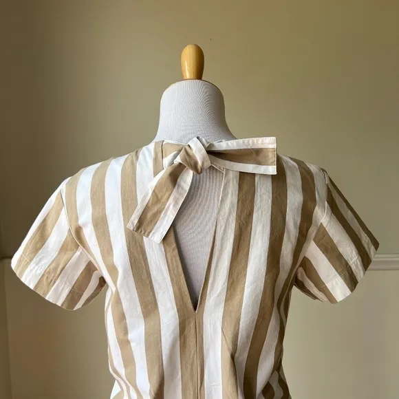 FABIANA PIGNA Striped Crew Neck Cotton Neutral Designer Dress Small