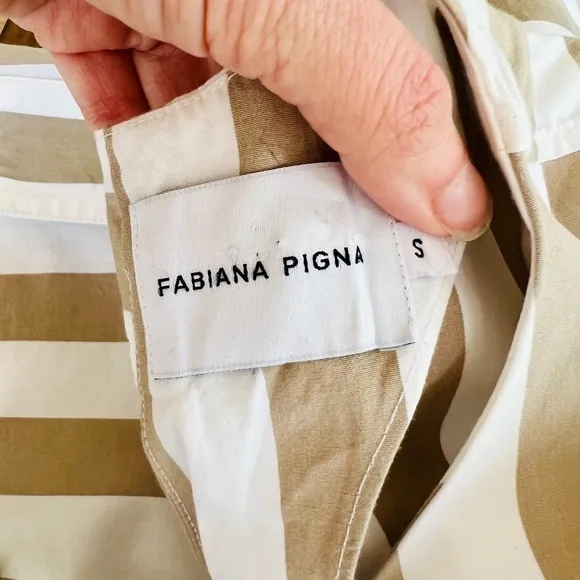 FABIANA PIGNA Striped Crew Neck Cotton Neutral Designer Dress Small
