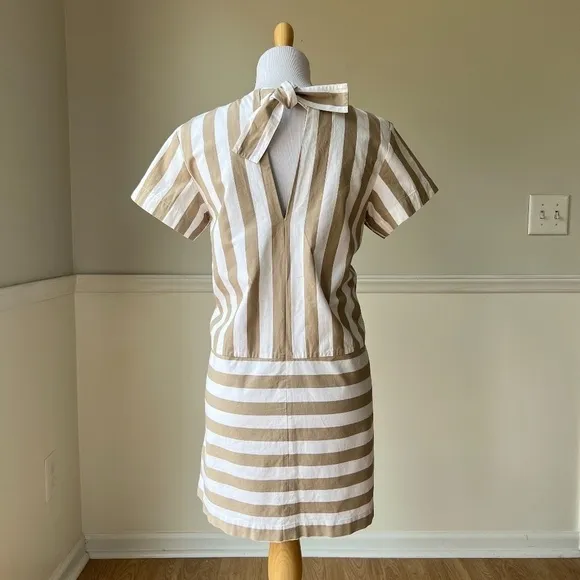 FABIANA PIGNA Striped Crew Neck Cotton Neutral Designer Dress Small