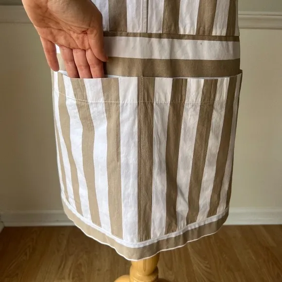 FABIANA PIGNA Striped Crew Neck Cotton Neutral Designer Dress Small