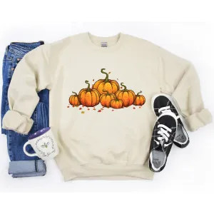 Fall Crewneck Sweatshirt with Row of Vintage Pumpkins - Simple Design - Multiple Color Options