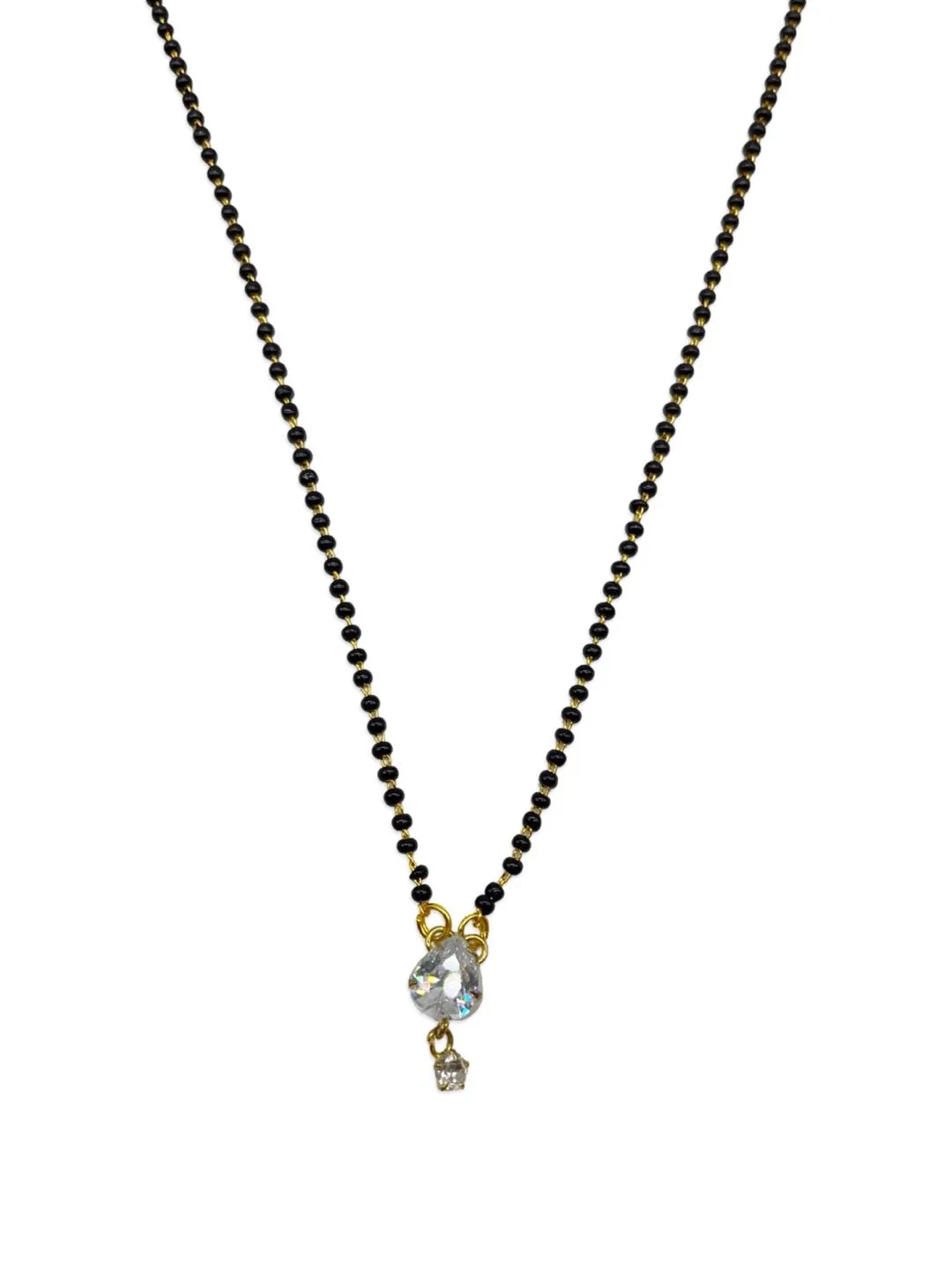 Fancy Short Mangalsutra Designs Drop Shape Single Diamond Pendant Simple Black Beads Chain