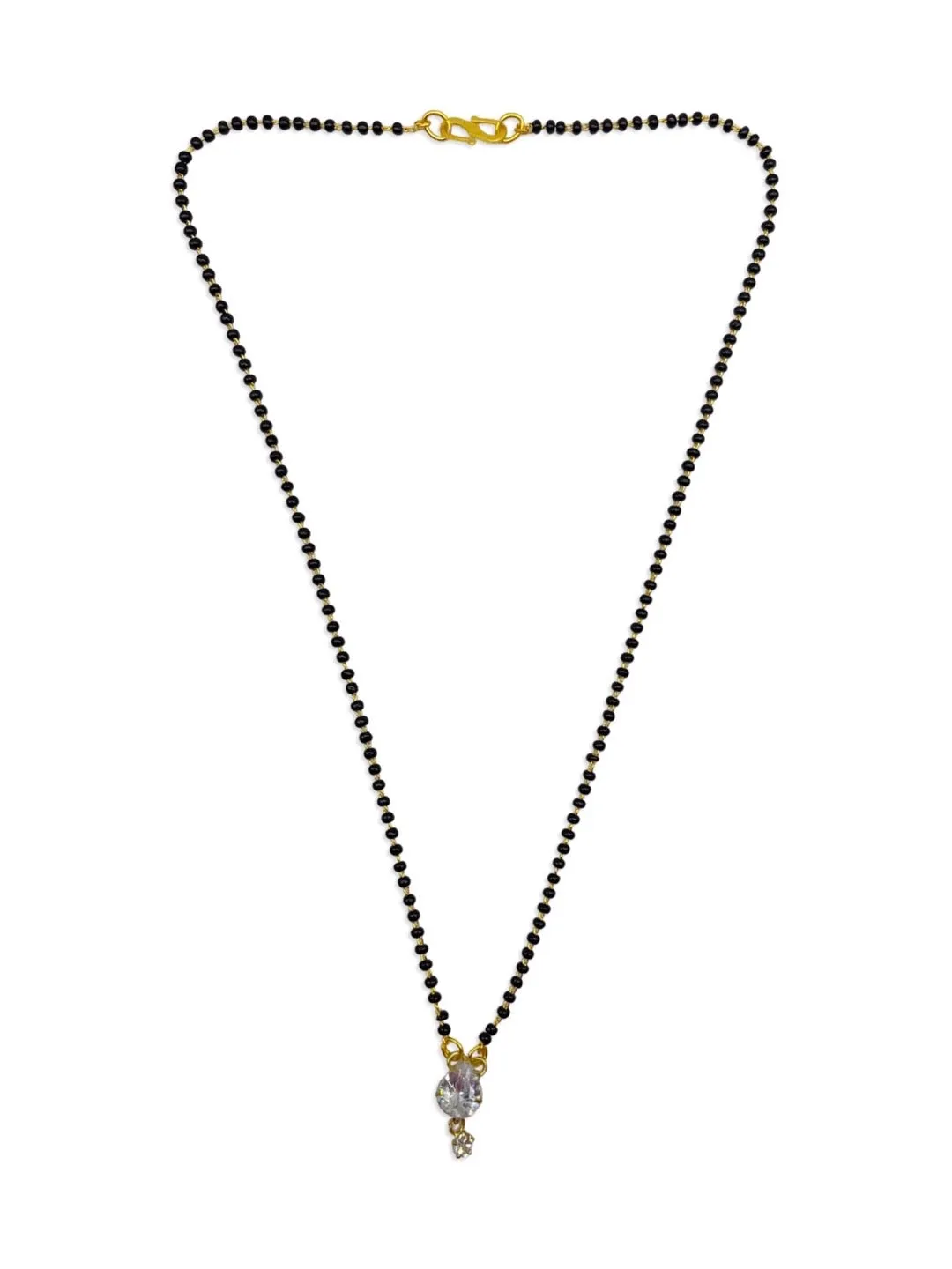 Fancy Short Mangalsutra Designs Drop Shape Single Diamond Pendant Simple Black Beads Chain